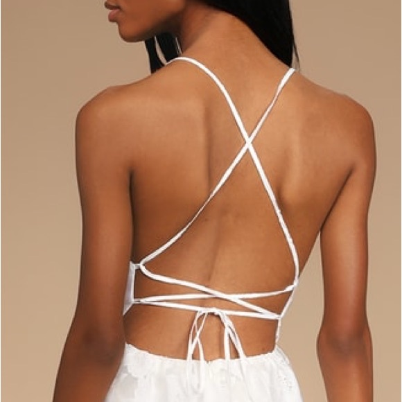 Lulu’s Feeling Like Forever White Jacquard Organza Floral Lace-Up Midi Dress - Picture 4 of 8